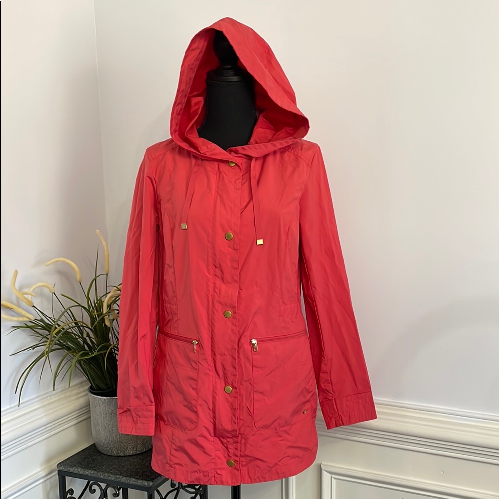 Nwot Cole Haan Pink Hooded 2 Pocket Lightweight Windbreaker Jacket S